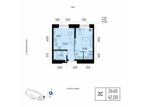 2-комн. · 42,1 м²