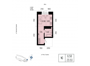 1-комн. 23,5 м² — Новатор
