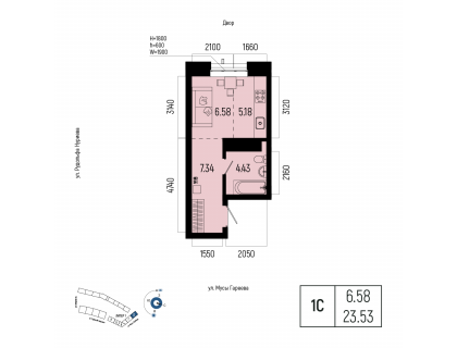 Планировка 1-комн. · 23.5 м²