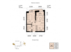 2-комн. · 43,9 м²
