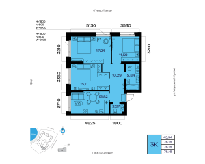 Планировка 3-комнатные 76,2 м²