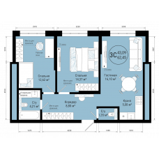 Планировка: 3-комн. квартира, 62.5 м²