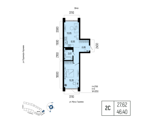 Планировка 2-комнатные 46,4 м²