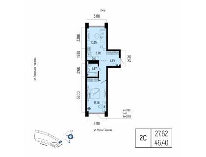 Планировка 2-комн. · 46.4 м²