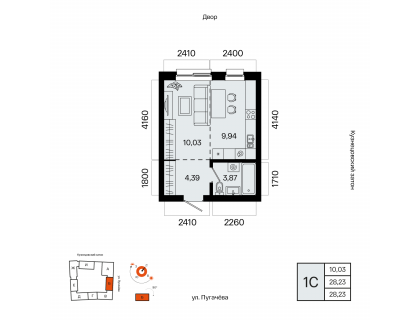 Планировка 1-комн. · 28.2 м²