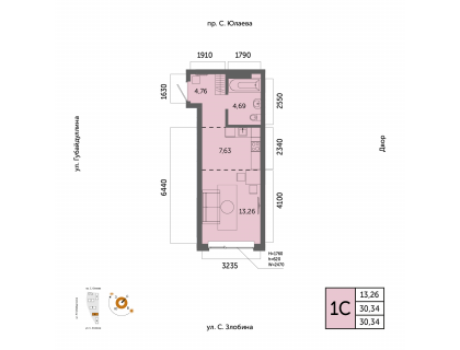 Планировка 1-комн. · 30.3 м²