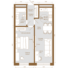 Планировка: 2-комн. квартира, 44.1 м²