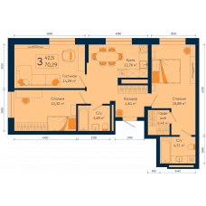 Планировка: 3-комн. квартира, 70.3 м²