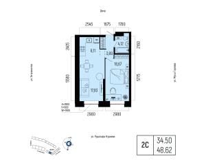 Планировка 2-комнатные 48,6 м²