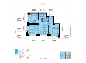 3-комн. · 57,6 м²