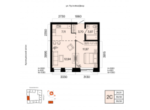 2-комн. · 39,6 м²