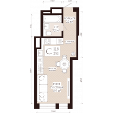 Планировка: 1-комн. квартира, 25.1 м²
