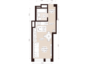 1-комн. · 25.1 м²