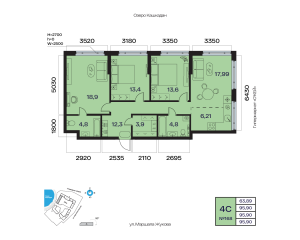 Планировка 4-комнатные 95,9 м²