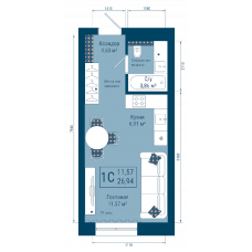 Планировка: 1-комн. квартира, 26.9 м²