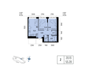 Планировка 2-комнатные 53,3 м²