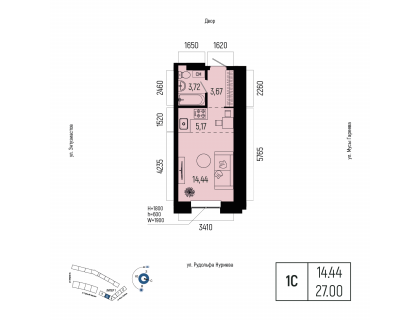 Планировка 1-комн. · 27 м²