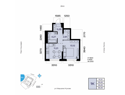 Планировка 1-комн. · 36.8 м²