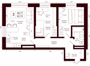 3-комн. · 62.2 м²