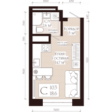Планировка: 1-комн. квартира, 18.6 м²