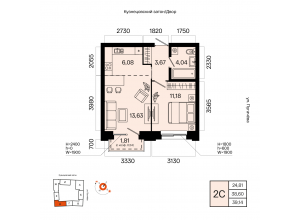 2-комн. · 39,1 м²