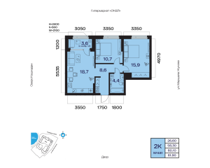 Планировка 2-комнатные 60,1 м²