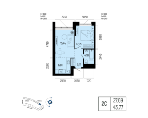 Планировка 2-комнатные 43,8 м²