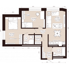 Планировка: 3-комн. квартира, 66.7 м²