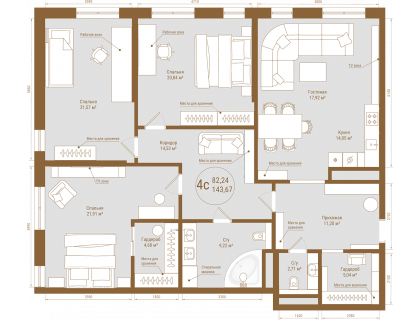 Планировка 4-комн. · 143.7 м²