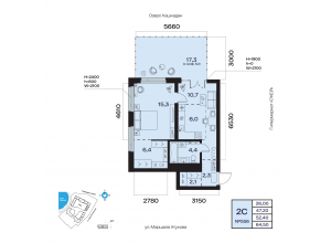 2-комн. · 52,4 м²
