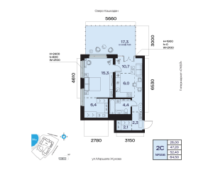 Планировка 2-комнатные 52,4 м²