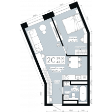 Планировка: 2-комн. квартира, 43.4 м²
