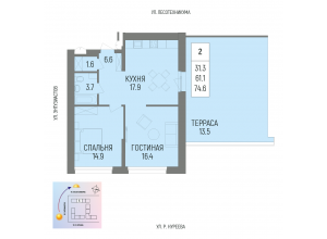 2-комн. · 74,4 м²