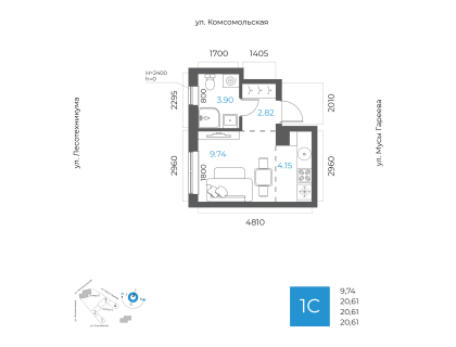Планировка 2-комн. · 38.9 м²