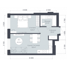 Планировка: 2-комн. квартира, 40.6 м²