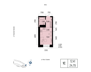 Планировка 1-комнатные 24,8 м²