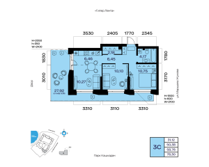 Планировка 3-комнатные 58,8 м²