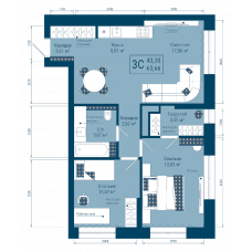 Планировка: 3-комн. квартира, 60.7 м²